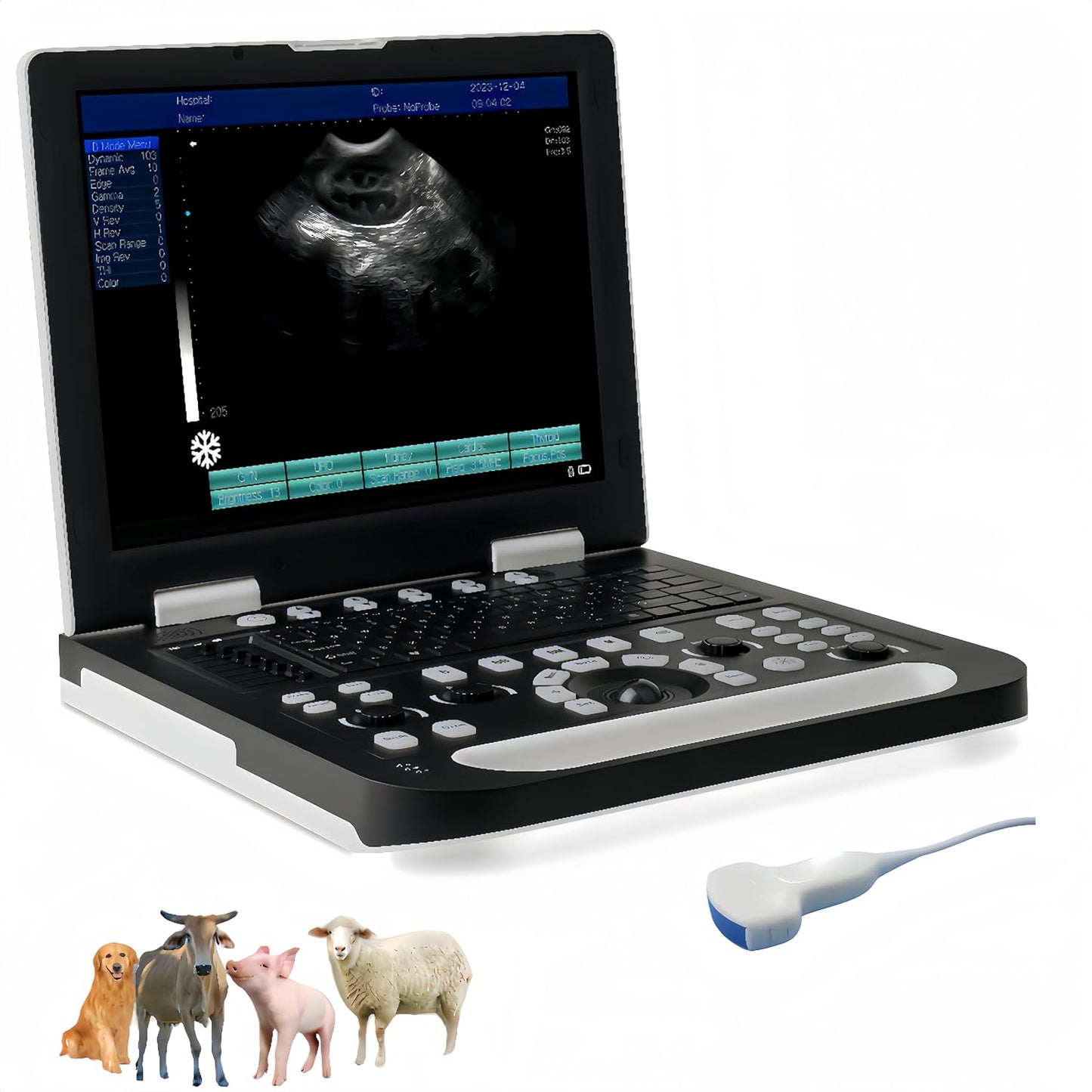 Vet Ultrasound Machine 15" Large HD LCD Screen with Two Probe sockets for Veterinary Pregnancy